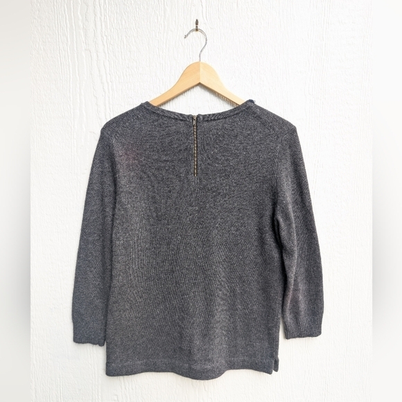 J Crew Gray Wool Rabbit Hair Blend Blue Jewel Beaded Neckline Top Size Medium - Picture 5 of 5